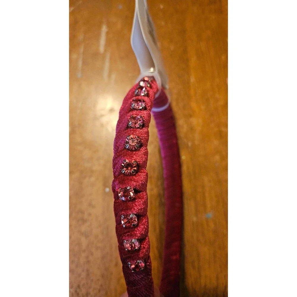 Maurices Red Pink Velvet Rhinestone Headband Kids